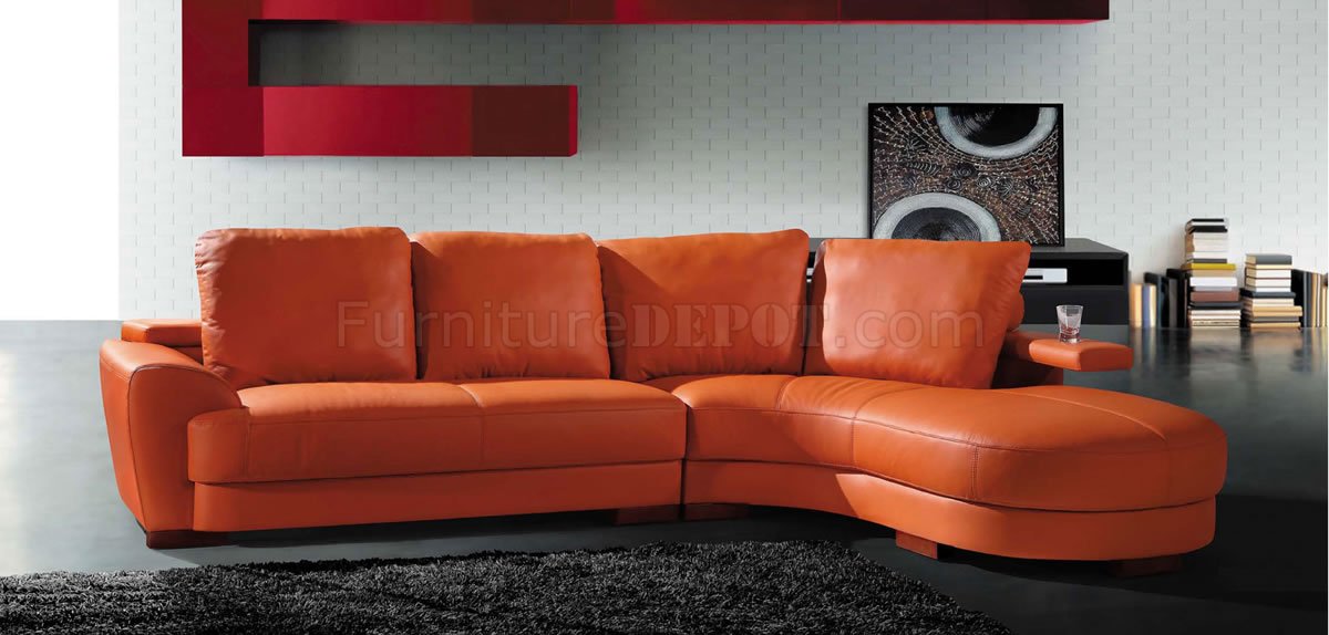 Modern Sectional Sofa 7 Orange, Orange Leather Sectional Couch