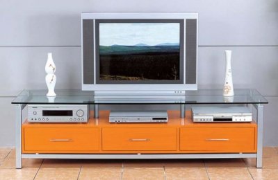 Cherry Finish Contemporary Tv Stand With Three Drawers