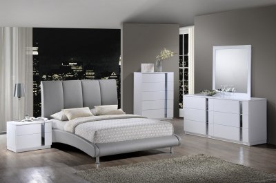 8272-Jody Bedroom by Global w/Grey PU Upholstered Bed & Options