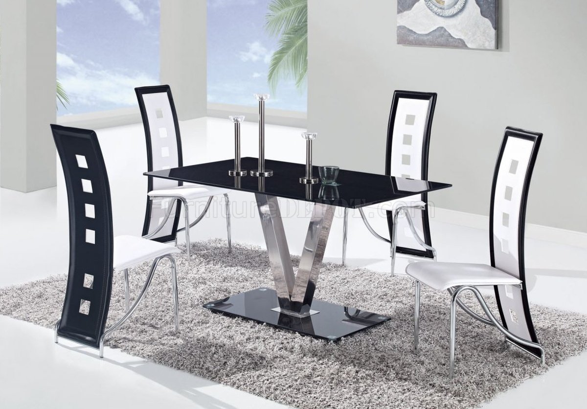 D551DT Dining Set 5Pc w/803DC White & Black Chairs by Global - Click Image to Close