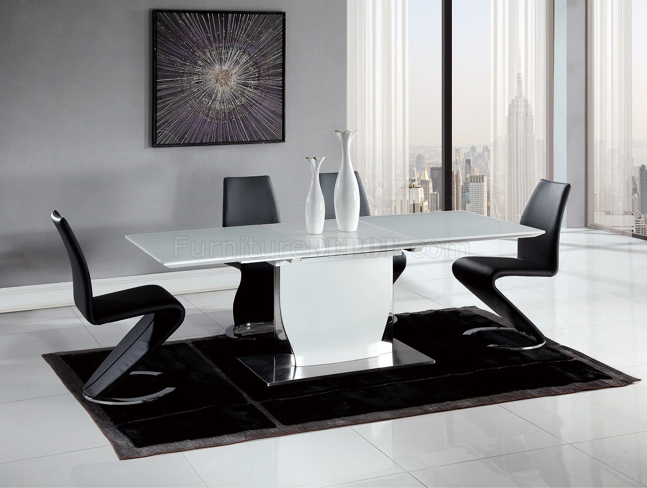 D2279 Dining Table in White by Global w/Optional Black Chairs - Click Image to Close