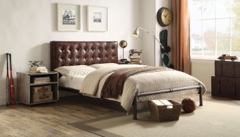 Brancaster Bed 26210 in Brown Genuine Leather w/Options [AMBS-26210Q-Brancaster]
