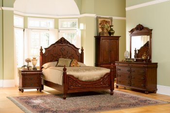 Cherry Finish Classic Antique Style Bedroom with Carving Details [CRBS-200511 Isabella]