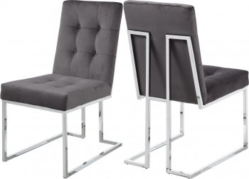 Alexis Dining Chair 731 Set of 2 Grey Velvet Fabric by Meridian [MRDC-731 Alexis Grey]