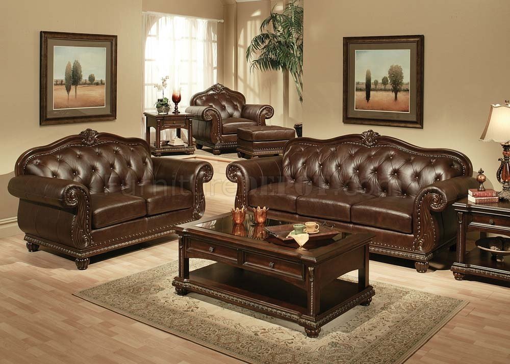 Anondale Leather Sofa By Acme, Living Room Design With Dark Brown Leather Sofa