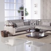 Light Grey Fabric & Cream Vinyl Modern Sectional Sofa w/Options