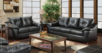 Black Bonded Leather Contemporary Sofa and Loveseat Set [AFS-1250-Black-2pc]