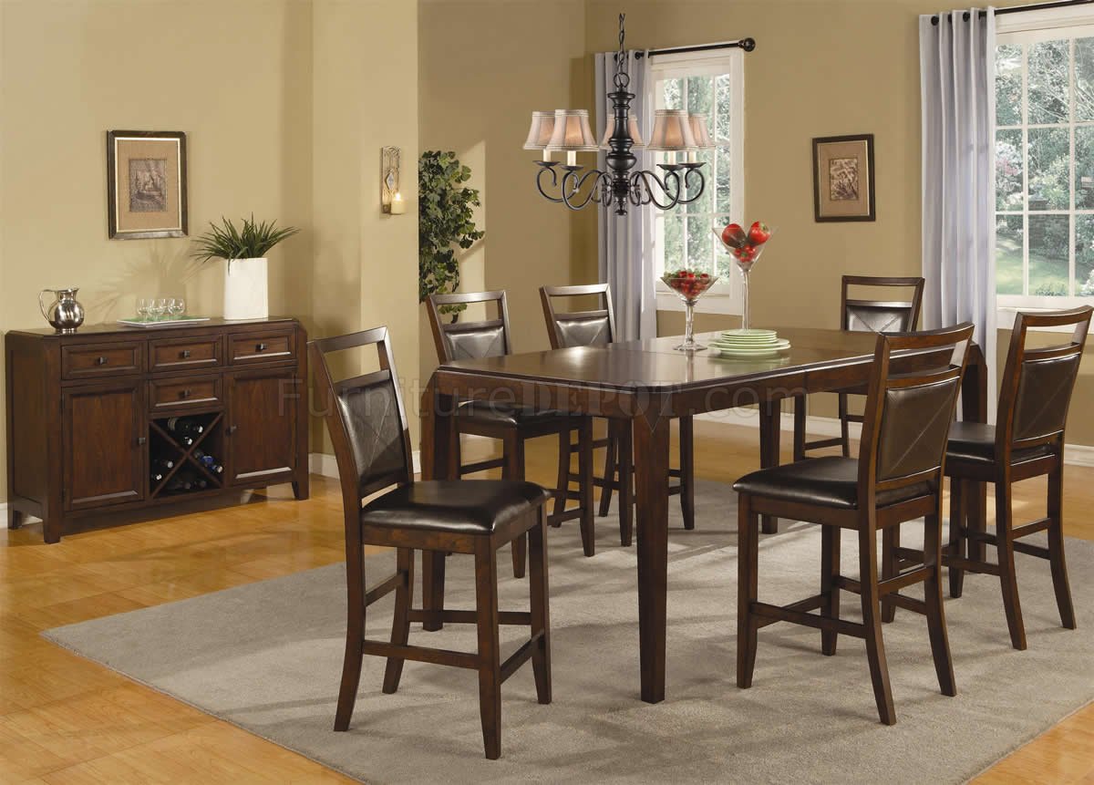 Medium Brown Finish Modern Counter Height Dining Table w/Options - Click Image to Close