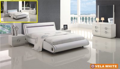 White Vela Bedroom w/Upholstered Bed & Optional Casegoods