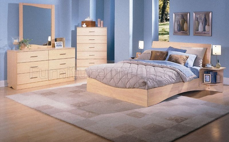Natural Wood Finish Modern Platform Bed w/Optional Case Pieces - Click Image to Close