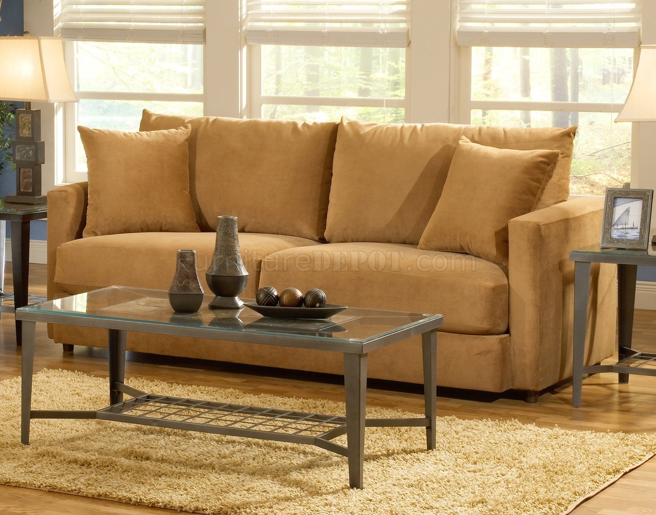 Bella Cognac Fabric Living Room Sofa And Loveseat Set