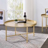 Mithea Coffee Table 3Pc Set 82335 in Oak & Gold by Acme