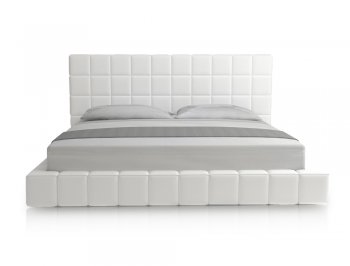 White Bonded Leather Modern Bed w/Oversized Headboard [MLBS-MD321 Thompson-White]