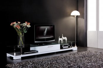 White Finish Modern TV Stand w/Drawer & Clear Glass Top [GRTV-E113-White]