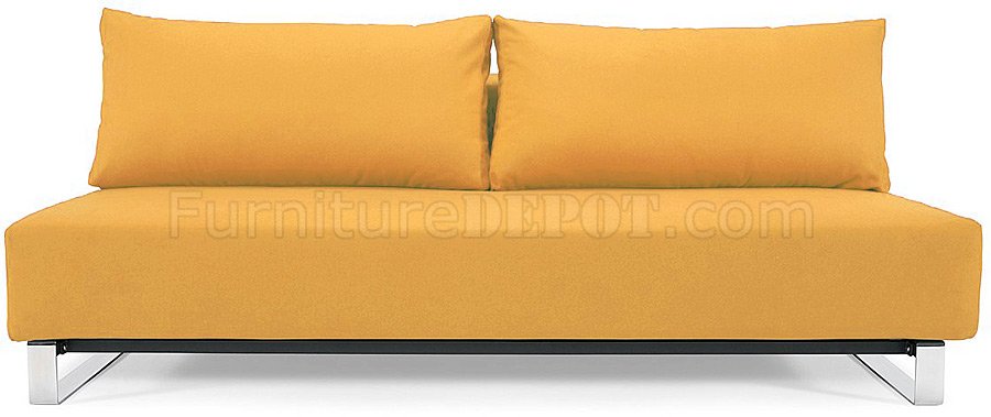 Basic Mustard Fabric Modern Sofa Bed w/Stainless Steel Legs - Click Image to Close