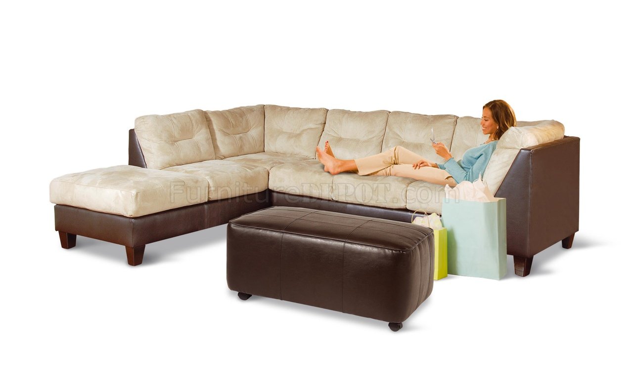 Two-Toned Contemporary Sectional Sofa w/Extra Long Chaise - Click Image to Close