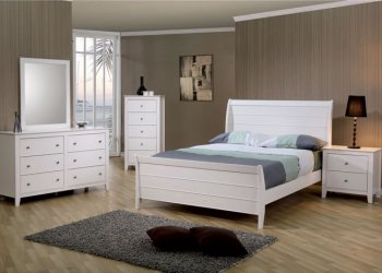 Selena 400231 Bedroom 4Pc Set in White w/Curved Sleigh Bed [CRKB-400231-Selena]