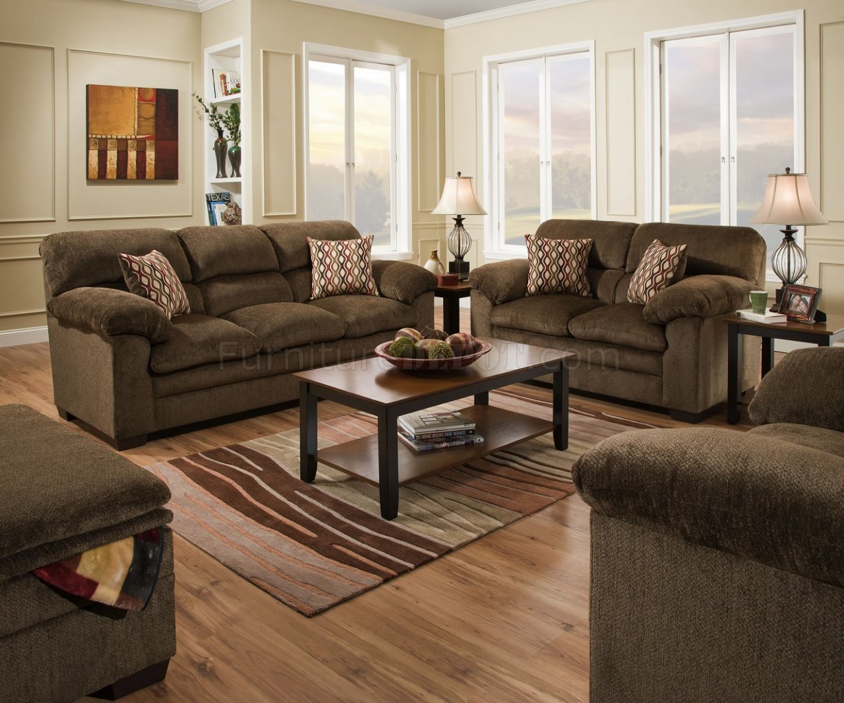 3683 Sofa Loveseat Set In Chestnut Fabric By Simmons W Options