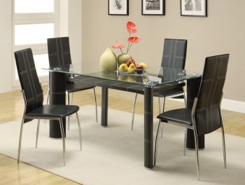 Black Finish Clear Glass Top Stylish Modern 5Pc Dining Set [HEDS-5445-60 Wilner]