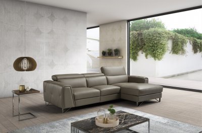 Magic Power Motion Sectional Sofa in Taupe Leather by J&M