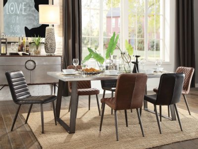 Kaylia Dining Table 70105 in Aluminum & Leather by Acme
