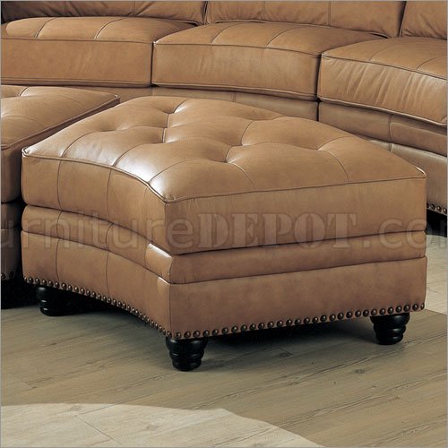 Camel Leather Sectional Sofa Ottoman, Leather Nailhead Sectional Sofa