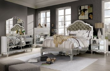 Eliora Bedroom Set FOA7890 in Mirror & Silver w/Options [FABS-FOA7890-Eliora]