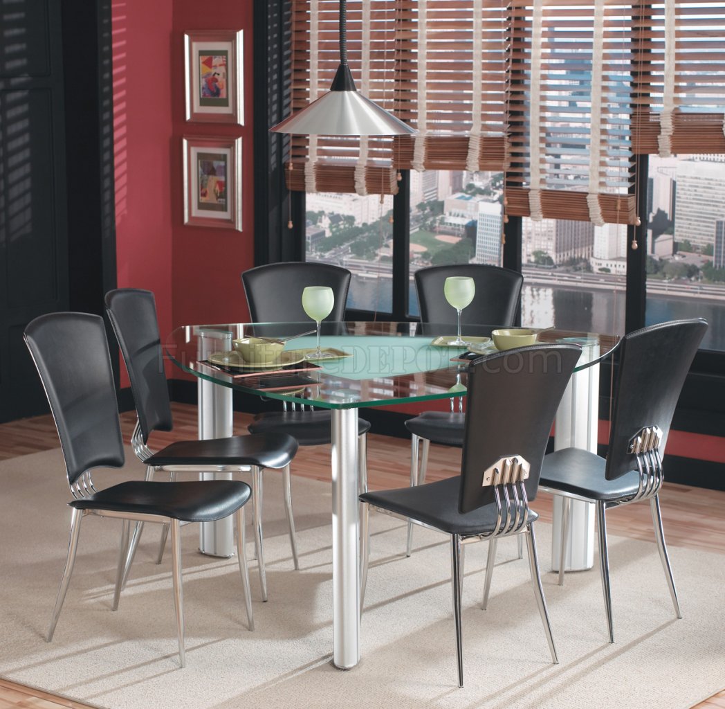 Triangle Glass Top Modern Dining Table w/Optional Black Chairs - Click Image to Close
