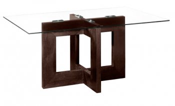 Rectangular Glass Top Modern Dining Table with Wooden Base [ZDT-Finn]
