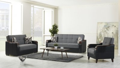 Carlton Sofa Bed & Loveseat Set in Gray Fabric w/Options