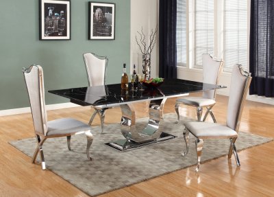 Nadia Dining Table 5Pc Set by Chintaly w/Black Marble Top