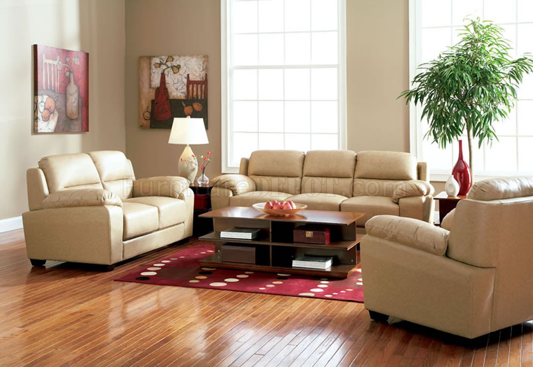 Taupe Bonded Leather Contemporary Living Room Sofa w/Options - Click Image to Close