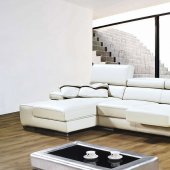 White Full Leather Modern Sectional Sofa w/Adjustable Headrests