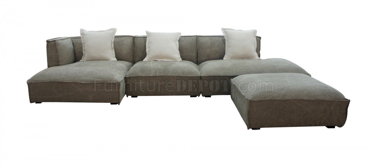 Dania Sectional Sofa Ottoman In Beige Leather By Vig