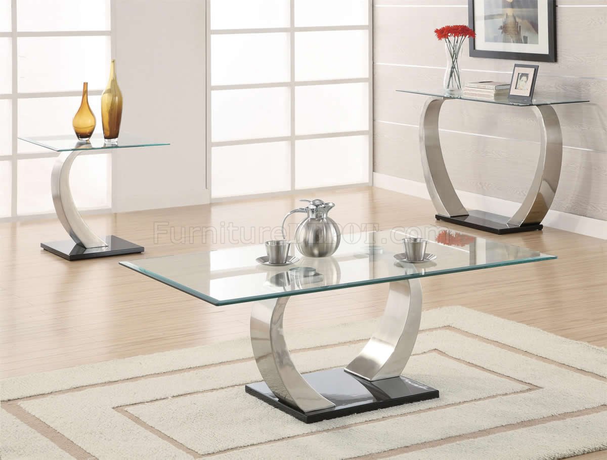Glass Top & Curved Metal Legs Coffee Table 3Pc Set w/Options - Click Image to Close