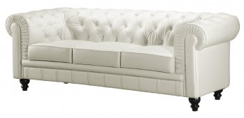 White Leather Elegant Living Room W/Tufted Backs&Curved Armrests [ZMS-Aristocrat white]