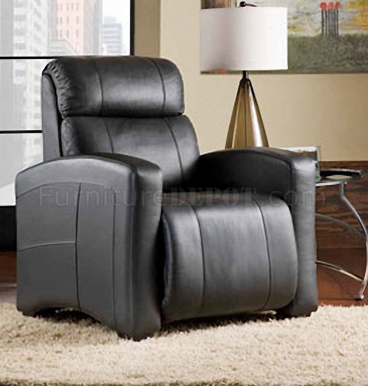 Black Top Grain Italian Leather Modern Recliner - Click Image to Close