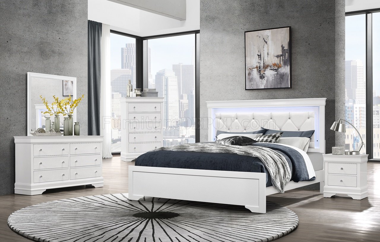Pompei Bedroom Set 5pc In Metallic White By Global W Options