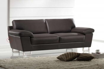 Dark Brown Leather Modern Sofa & Loveseat Set w/Metal Legs [NSS-513001-Giovanna]