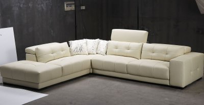 Beige Leather Modern Sectional Sofa w/Adjustable Headrests