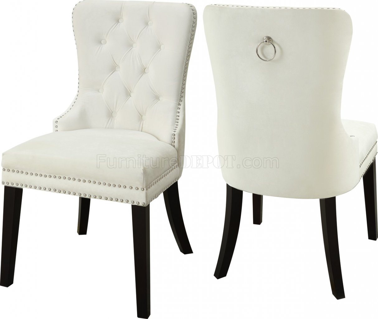 Nikki Dining Chair 740 Set of 2 Cream Velvet Fabric by Meridian - Click Image to Close