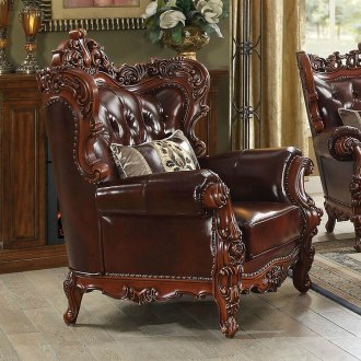Eustoma Chair 53067 in Cherry Top Grain Leather by Acme w/Option