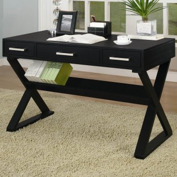 Black Finish Modern Home Office Desk w/Criss-Cross Legs [CROD-800911]