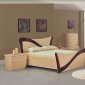 Two-Tone Beige & Dark Cherry Lacquer Finish Modern Bedroom Set