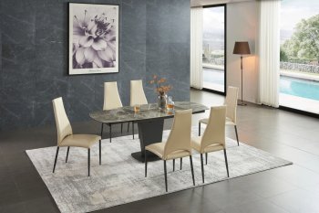 2417 Dining Table Brown Marble -ESF w/Optional 3405 Beige Chairs [EFDS-2417 Brown 3405 Beige]