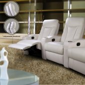White Leatherette Home Theater Recliners w/Adjustable Headrests