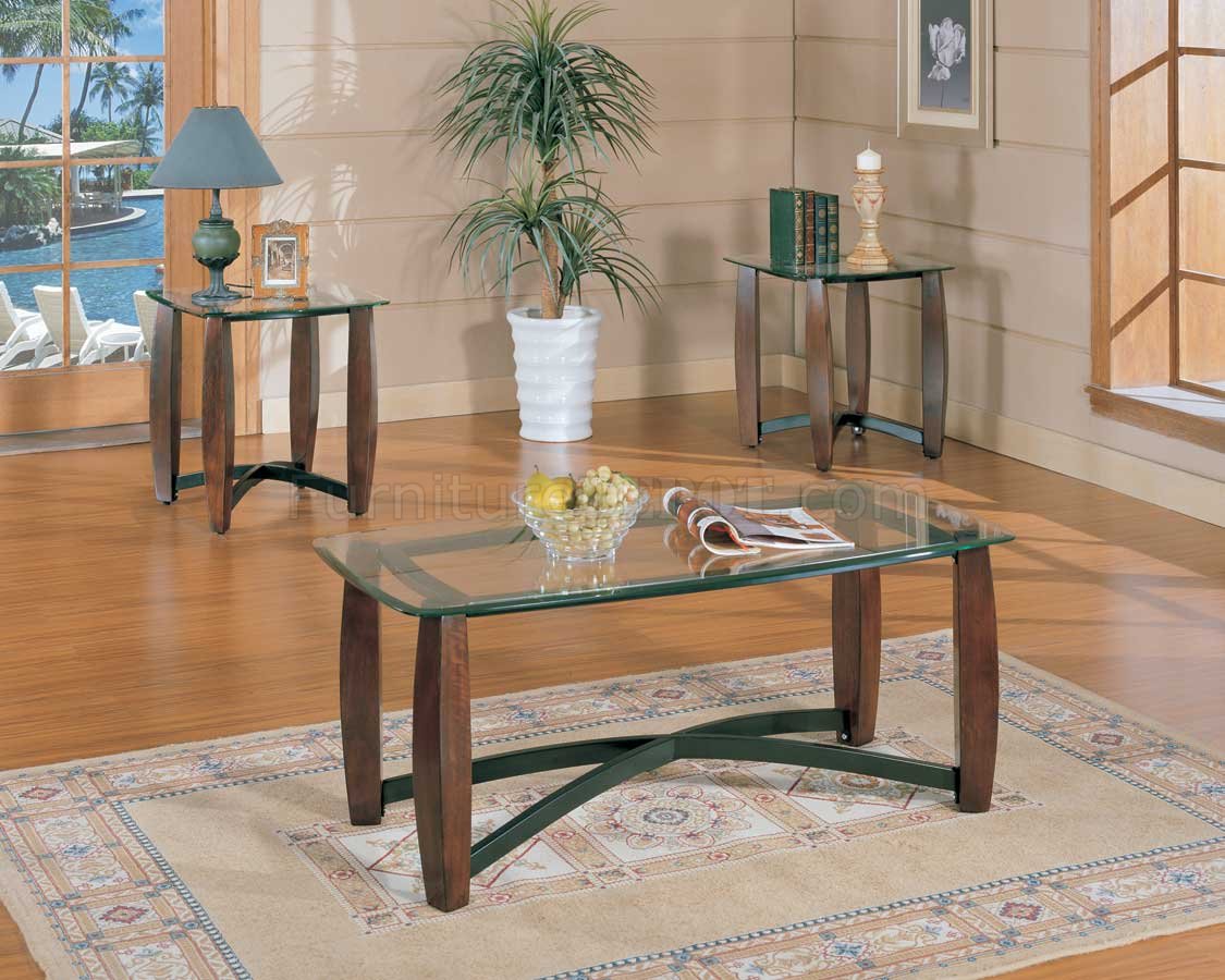 Clear Glass Top Modern 3Pc Coffee Table Set w/Metal X Supports - Click Image to Close