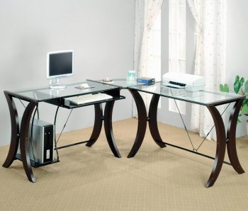 Clear Glass Top & Espresso Base Modern Home Office Desk [CROD-800446]