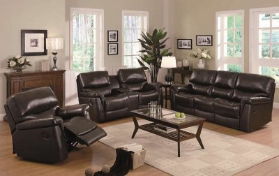 Brown Leather Modern Reclining Sofa & Loveseat Set w/Options