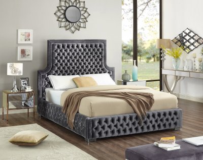 Sedona Upholstered Bed in Grey Velvet Fabric w/Options
